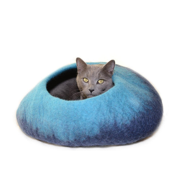 Dharma Dog Karma Cat Wool Pet Cave - Ombre Navy & Turquoise - Cat & Small Dog Bed