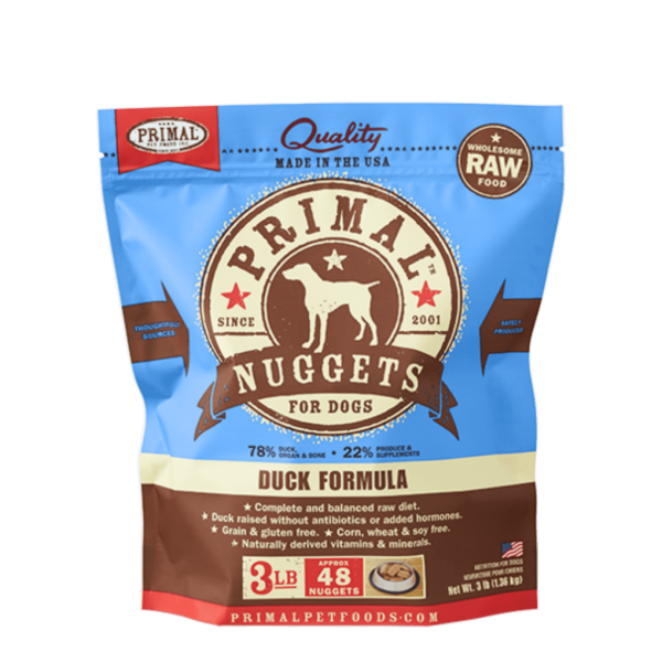 Primal Frozen Raw Dog Food Nuggets - Duck - 3 lb Bag