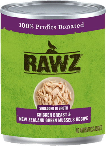 Rawz Shredded Chicken Breast & New Zealand Green Mussels Dog Wet Food, 10 oz
