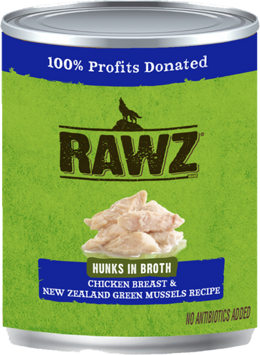 Rawz Hunks in Broth Chicken & New Zealand Green Mussel Dog Food, 10 oz