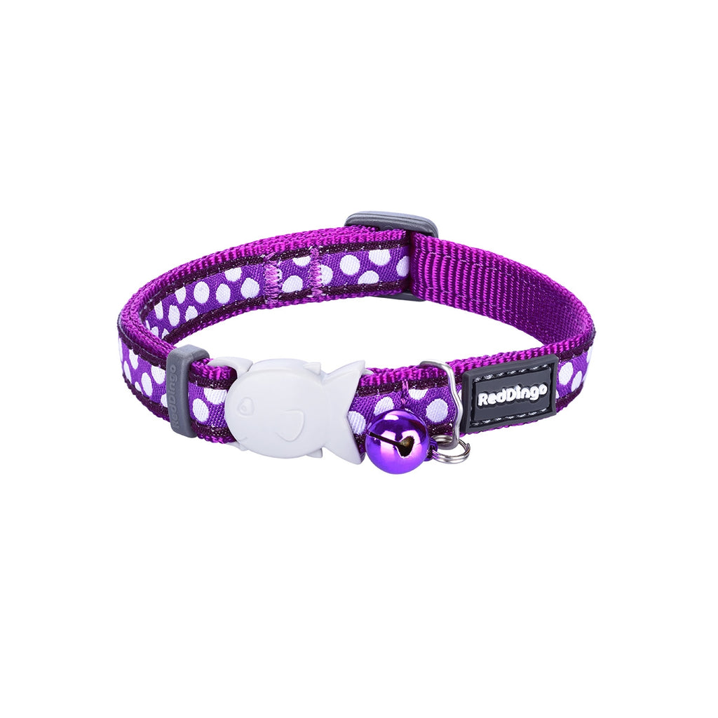 Red Dingo Cat Collar - White Spots on Purple - with Safety Release Clip and Bell