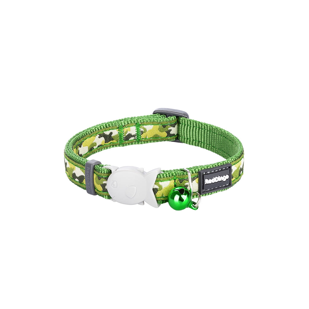Red Dingo Cat Collar - Camouflage Green - Safety Buckle, Bell, ID Ring