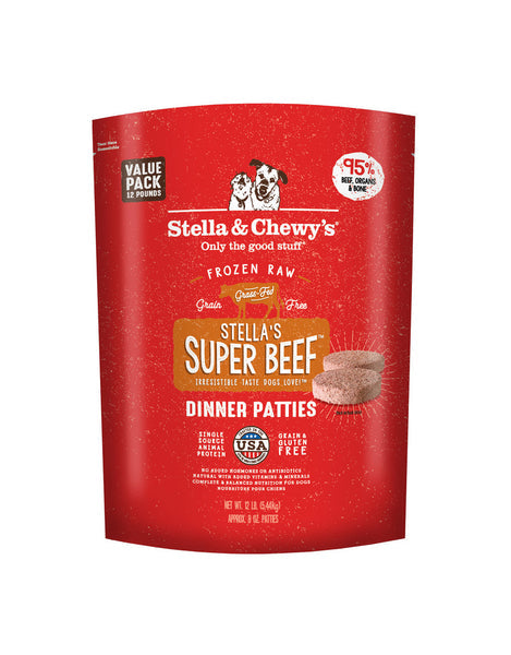Stella & Chewy's Frozen Raw Super Beef Dinner Patties Dog Food, 12 lb