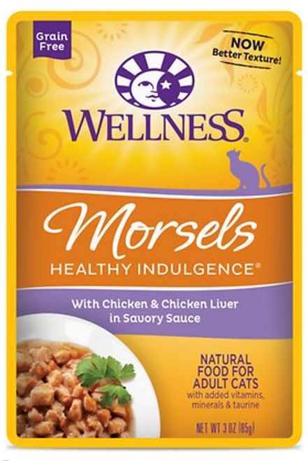 Wellness Healthy Indulgence Chicken & Chicken Liver Morsels Cat Food, 3 oz Pouch