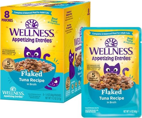 Wellness Appetizing Entrees Flaked Tuna in Broth Grain-Free Wet Cat Food, 1.4 oz Pouch