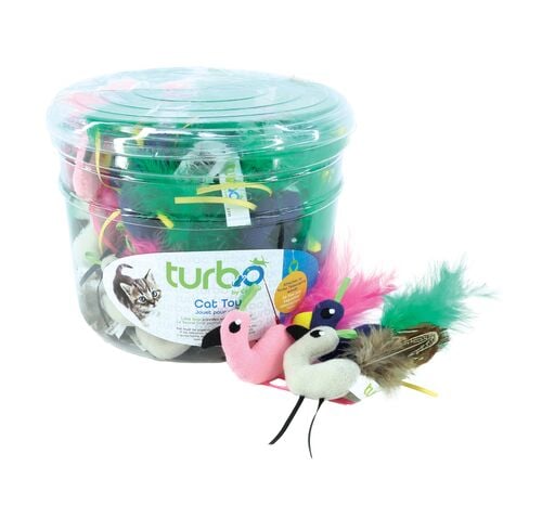Turbo Bird & Feather Cat Toy with Lime Loop - Assorted Colors