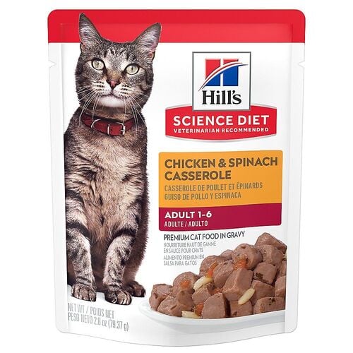 Hill's Science Diet Adult Wet Cat Food, Chicken & Spinach Casserole, 2.8 oz Pouch