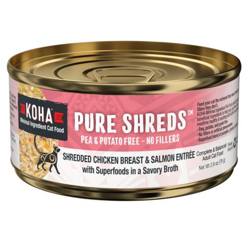 Koha Pure Shreds Cat Food, Chicken & Salmon, 2.8 oz, Grain-Free Wet Food Entree