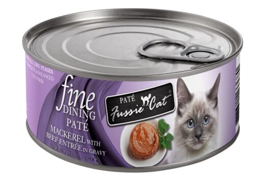 Fussie Cat Fine Dining Pate Mackerel with Beef Entrée Wet Cat Food, 2.82 oz