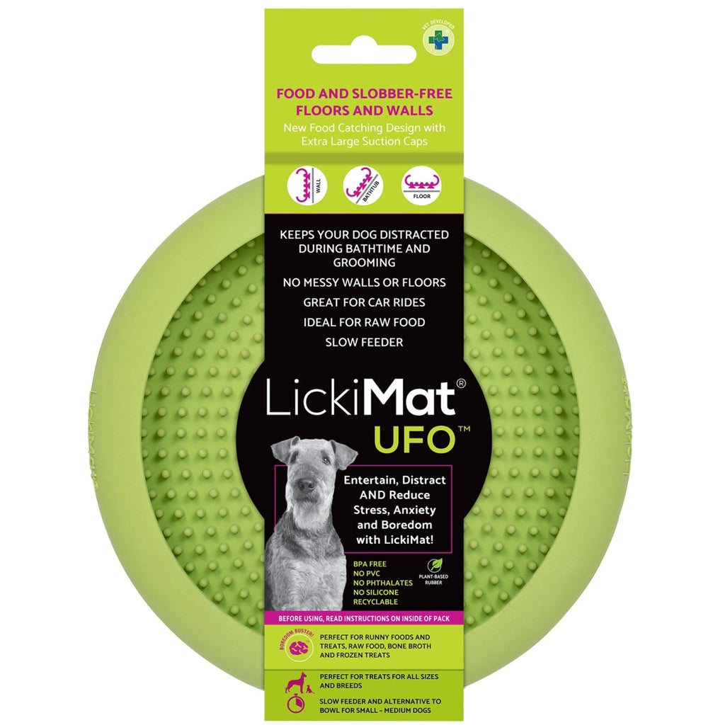 LickiMat UFO Dog Slow Feeder - Green - Suction Cup Lick Mat for Anxiety & Boredom