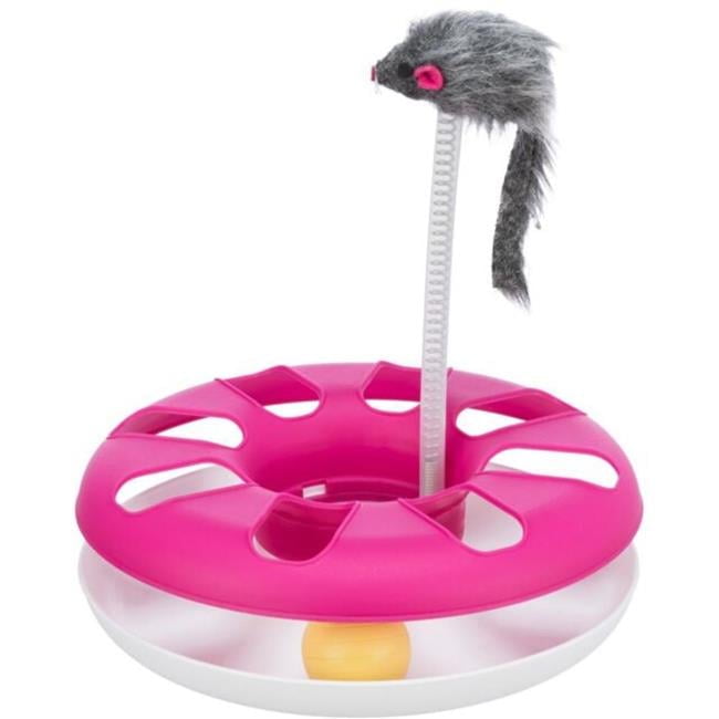 Trixie Cat Activity Crazy Circle with Plush Mouse - Interactive Cat Toy, Pink/White