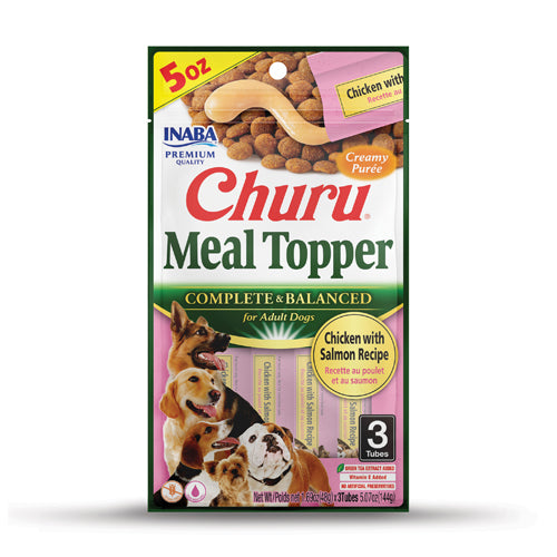 Inaba Churu Dog Meal Topper, Chicken with Salmon Recipe, 5.07oz (3-Pack) Complete & Balanced Purée Treat