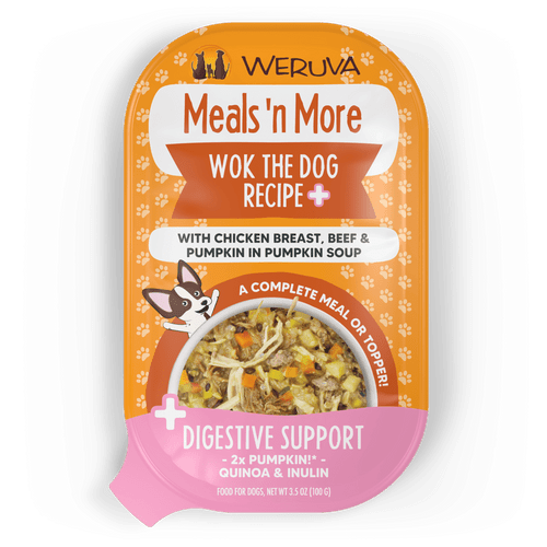 Weruva Meals 'n More Wok The Dog Recipe Plus - Chicken, Beef & Pumpkin in Pumpkin Soup - 3.5oz Cup - Digestive Support