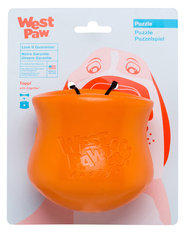 West Paw Toppl Dog Toy - Large Size, Treat Dispensing Puzzle (Aqua or Tangerine)