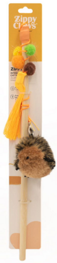ZippyClaws Zippy Stick Hedgehog Cat Toy - Wand with Catnip Plush