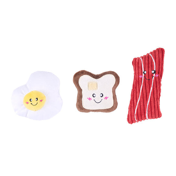 ZippyPaws Miniz Breakfast Foods Dog Toy - 3 Pack Small Plush Squeaky Toys