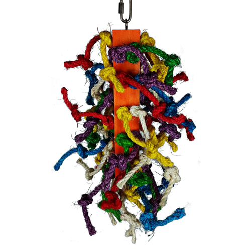 A&E Cage Co Happy Beaks Large Preening Bird Toy - Wooden Block & Sisal Rope
