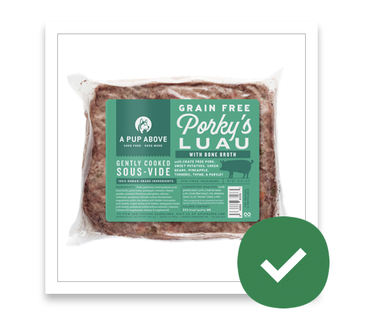 A Pup Above Porky's Luau Gently Cooked Grain-Free Frozen Dog Food - Pork Recipe - 1 lb (or Patty)