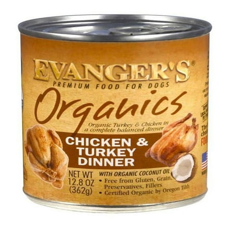 Evanger's Organics Chicken & Turkey Dinner Wet Dog Food, 12.8 oz Can