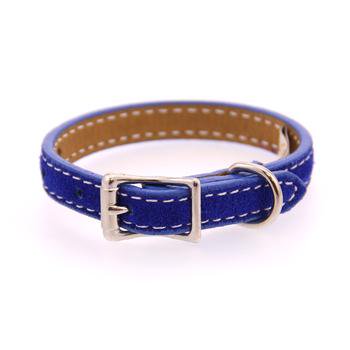 Saratoga Suede Leather Dog Collar by Auburn Leather - Blu...