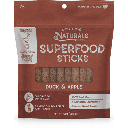 Dog Treat Naturals Duck & Apple Superfood Sticks - 10 oz - All Natural Dog Treats with Turmeric