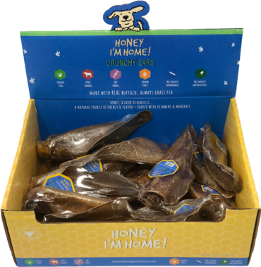 Honey I'm Home Dog Buffalo Ear - Crunchy Honey Coated Natural Chew Treat for Dogs, Single or Pack of 15