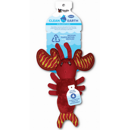 Spunky Pup Clean Earth Plush Lobster - Large Dog Toy Made from Recycled Water Bottles