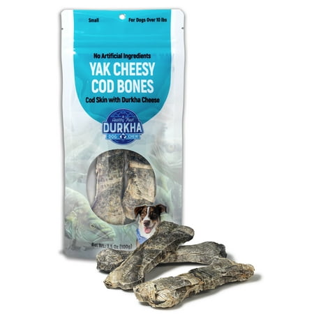 Durkha Yak Cheesy Cod Bone Dog Chew, 5 inch, 3.2oz - Natural Fish Treat with Omega-3