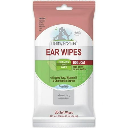 Four Paws Healthy Promise Cat & Dog Ear Wipes - 35 Count - Gentle Ear Cleaning Wipes for Pets