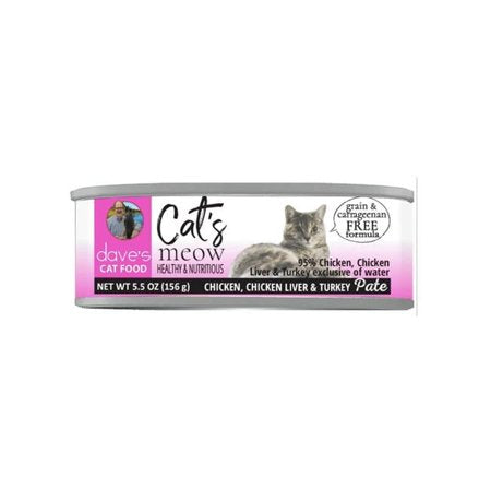 Dave's Pet Food Grain Free 95% Chicken, Chicken Liver & Turkey Pate Wet Cat Food, 5.5 oz Can
