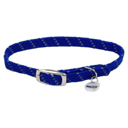 ElastaCat Reflective Safety Stretch Collar with Charm - Blue, 3/8" x 10"