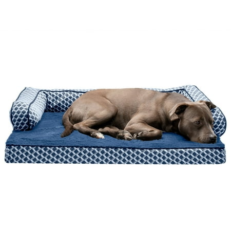 FurHaven Comfy Couch Orthopedic Sofa-Style Dog Bed, Large, Diamond Blue
