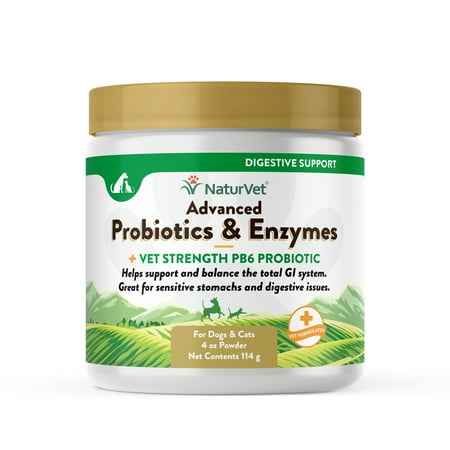 NaturVet Advanced Probiotics & Enzymes Powder - Plus Vet Strength PB6 Probiotic - for Dogs & Cats - 4 oz
