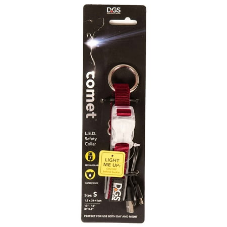 DGS Comet Rechargeable Light Up Dog Collar - Red - Small - 13.5-16 inch LED Safety Collar