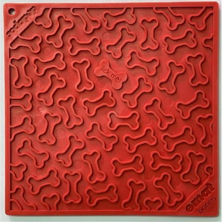SodaPup eMat Bones Design Enrichment Licking Mat Dog Slow Feeder - Red, Large
