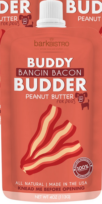 Bark Bistro Buddy Budder Bangin' Bacon Peanut Butter Dog Treat - 4oz Pouch or Squeeze Pack