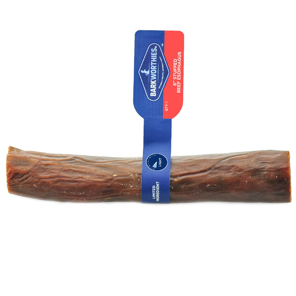 Barkworthies Stuffed Beef Esophagus Snackle Dog Treat Chew - 6 inch