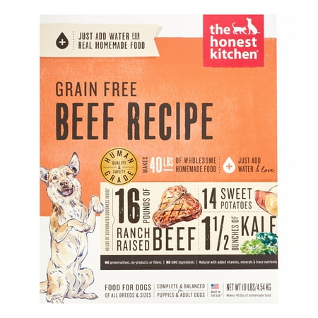 The Honest Kitchen Grain-Free Beef Recipe Dehydrated Dog Food, 10 lb Box (Makes 40 lbs) Human Grade