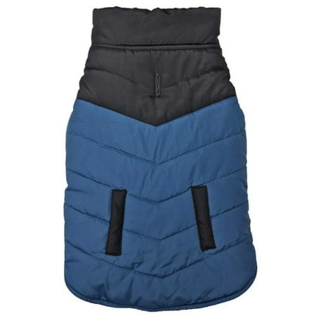 Fashion Pet Color Block Puffer Dog Coat, Blue, XL, Reversible Fleece Jacket