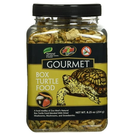 Zoo Med Gourmet Box Turtle Food - 8.25 oz - Turtle Diet with Mealworms, Mushrooms, Strawberries