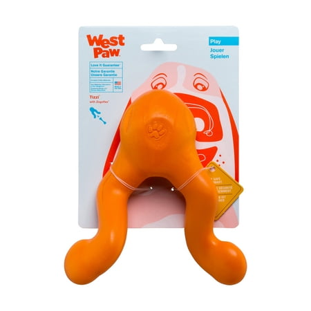 West Paw Tizzi Dog Toy - Large - Tangerine - Treat Dispensing & Fetch Toy