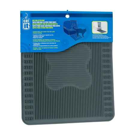 Catit Litter Pan Mat - Grey, 13 x 16 in - Reduces Litter Tracking & Spills