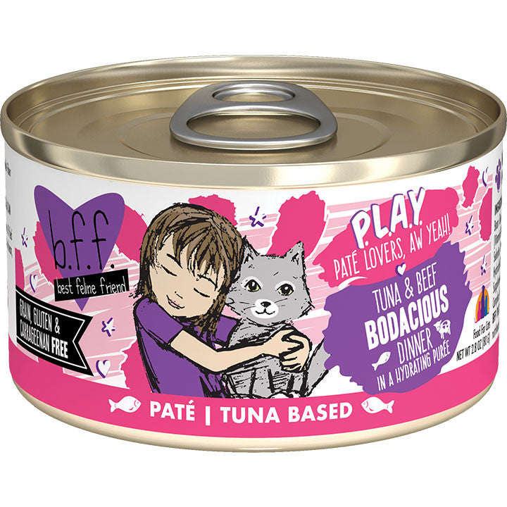 Weruva BFF Play Bodacious Tuna & Beef Pate Cat Food, 2.8 oz Can (Hydrating Puree, Grain-Free)