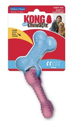 KONG ChewStix Puppy Link Bone - Durable Teething Toy for Puppies - Large, Blue/Pink
