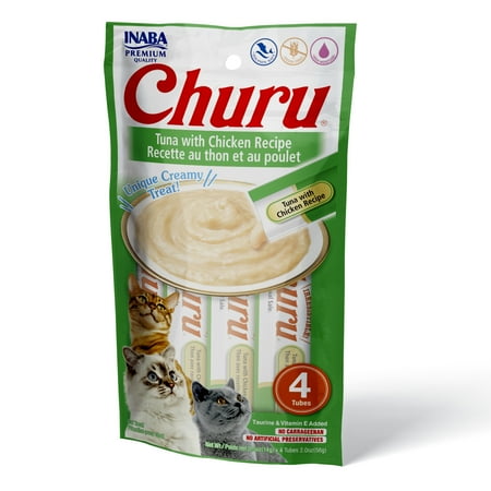 Inaba Churu Puree Cat Treats, Tuna & Chicken, Grain-Free, 0.5oz Tubes, 4-Pack