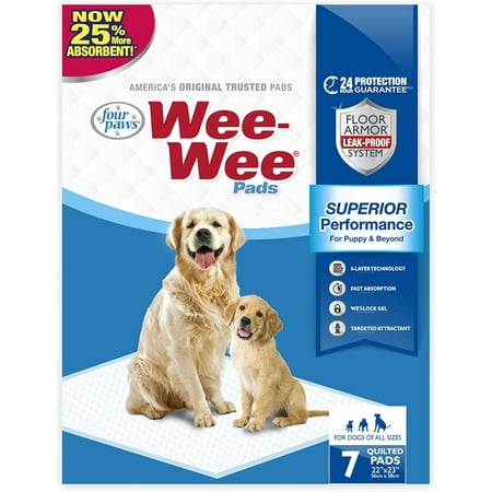 Four Paws Wee Wee Pads - 7 Count, 22 x 23 inch, Standard Dog & Puppy Training Pads