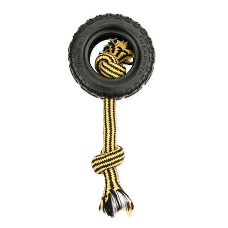 Mammoth TireBiter II with Rope Dog Toy - Medium, 5" Diameter - Durable Rubber Chew Toy