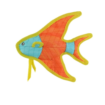 Tuffy DuraForce Angel Fish Dog Toy - Durable Squeaky Plush for Interactive Play - Orange 11"