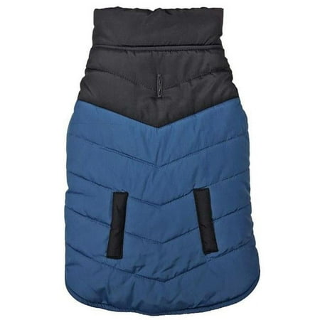 Fashion Pet Color Block Puffer Dog Coat, Blue, Medium, Reversible Winter Jacket