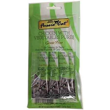 Fussie Cat Chicken & Vegetables Puree Cat Treats - 0.5oz 4-Pack - Lickable Creamy Treat